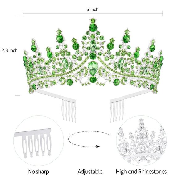 Green Crystal Tiara Crown for Women Girls Birthday Party Queen Princess main image 4